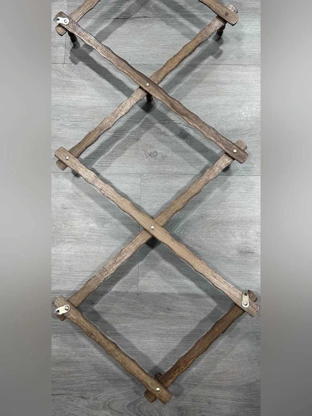 Vintage Dark Wood Accordion Wall Rack - Expandable Peg Rack - 10 Pegs - 50” Max